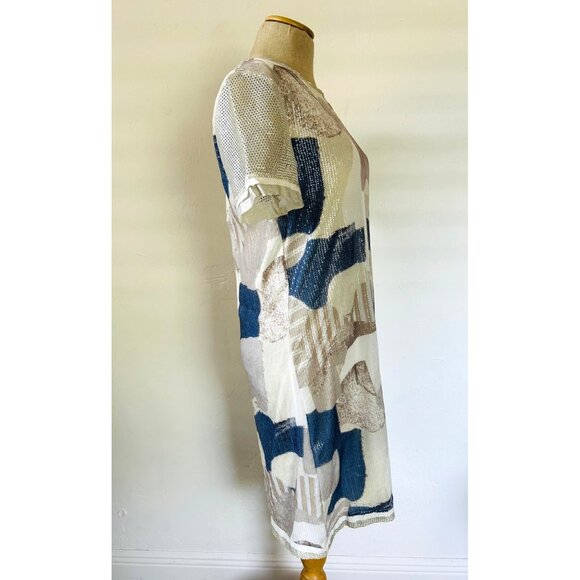 Elisa Cavaletti Women's Medium Italian Sequin Mesh Overlay Dress Beige/Blue - Picture 5 of 15